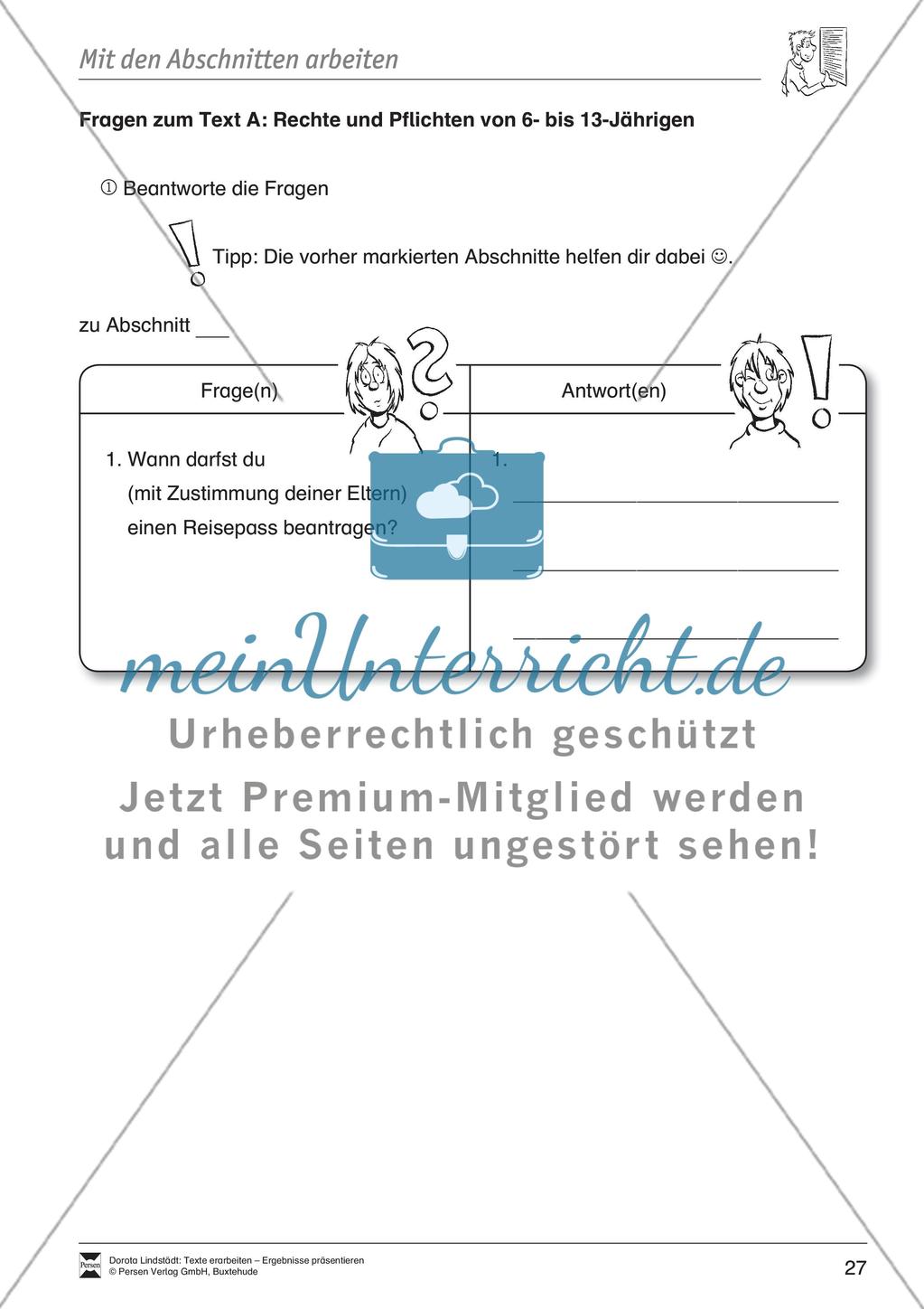 Textarbeit: Rechte und Pflichten von 6- bis 13-jährigen: Text, Arbeitsblätter, Fragen zum Text Preview 15