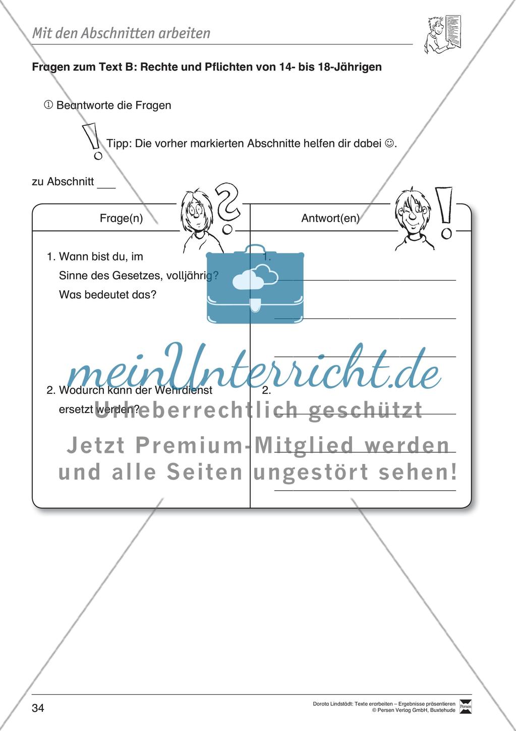 Textarbeit: Rechte und Pflichten von 6- bis 13-jährigen: Text, Arbeitsblätter, Fragen zum Text Preview 16