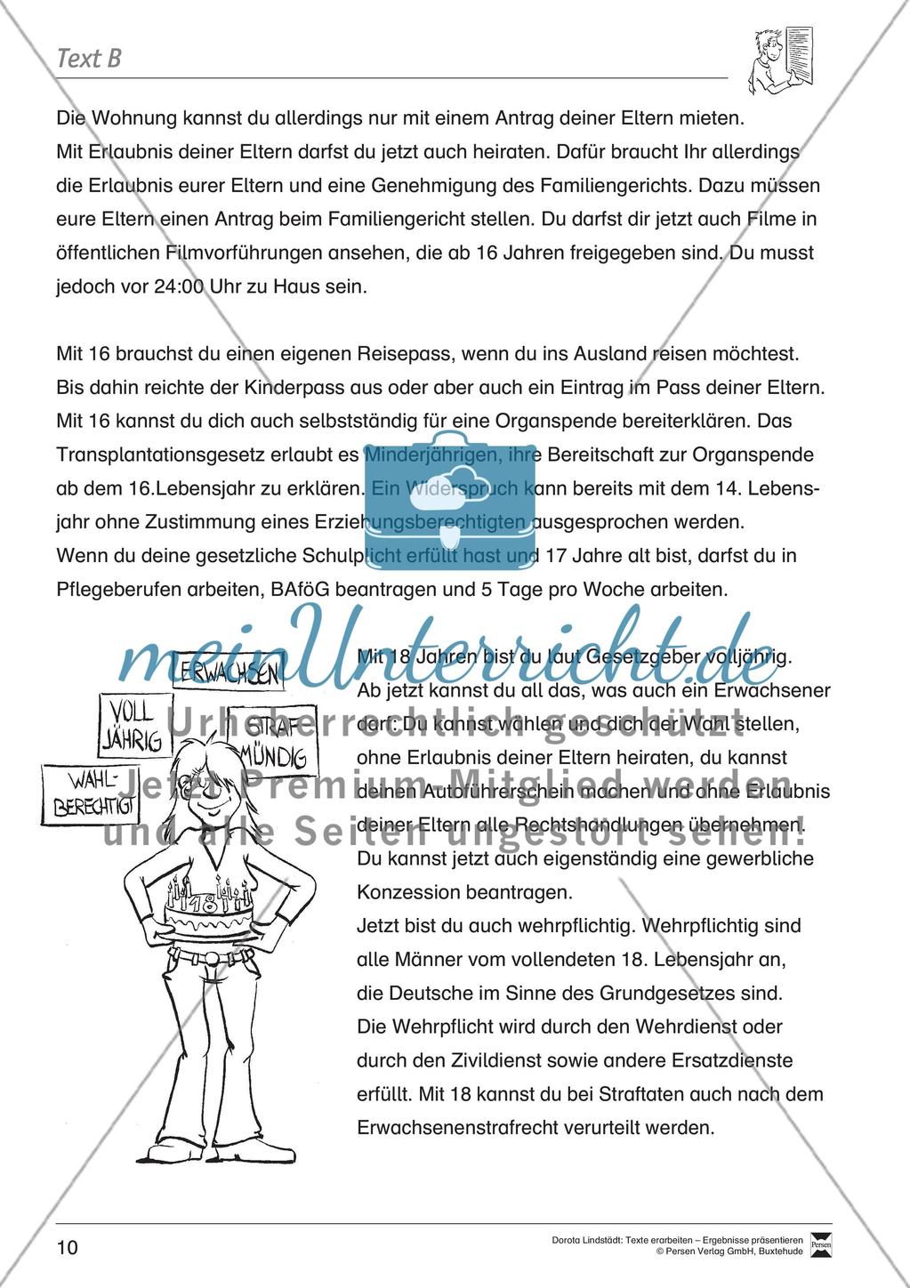 Textarbeit: Rechte und Pflichten von 6- bis 13-jährigen: Text, Arbeitsblätter, Fragen zum Text Preview 3