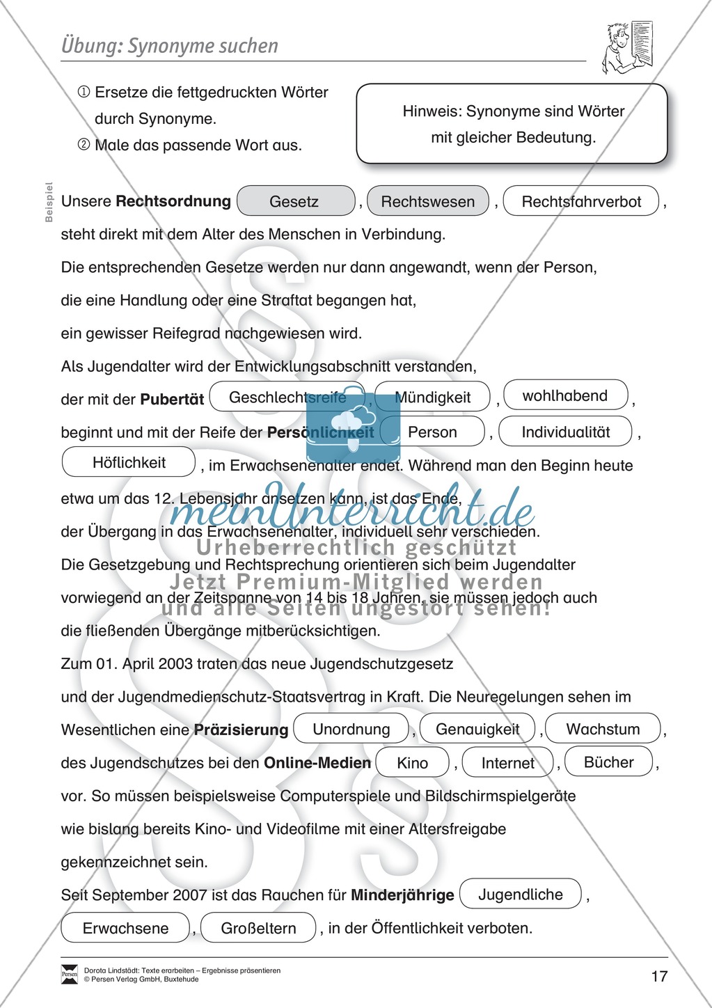 Textarbeit: Rechte und Pflichten von 6- bis 13-jährigen: Text, Arbeitsblätter, Fragen zum Text Preview 6