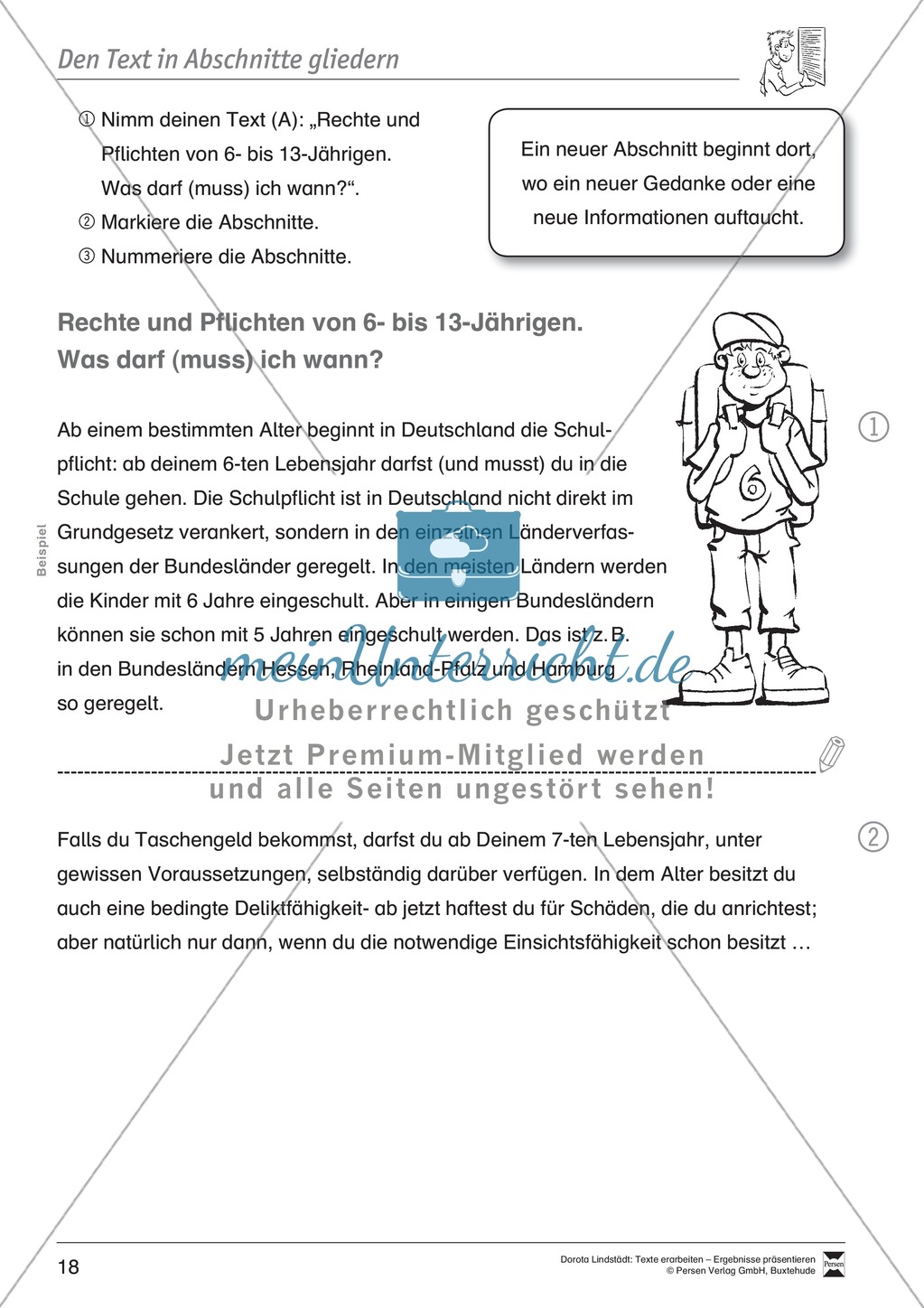 Textarbeit: Rechte und Pflichten von 6- bis 13-jährigen: Text, Arbeitsblätter, Fragen zum Text Preview 7