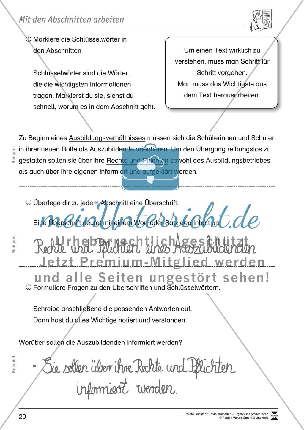 Textarbeit: Rechte und Pflichten von 6- bis 13-jährigen: Text, Arbeitsblätter, Fragen zum Text Preview 8