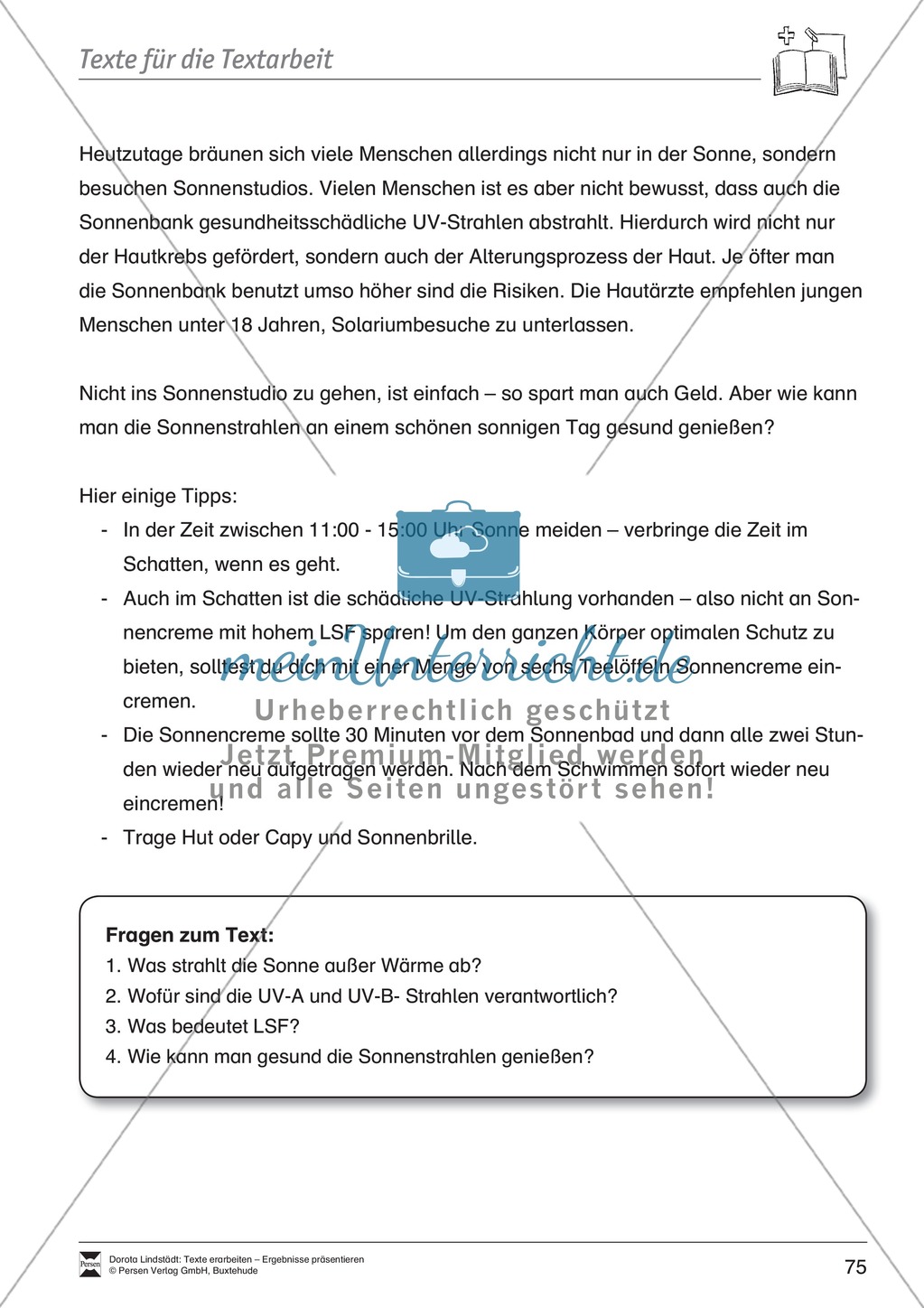 Textbeispiele für die Textarbeit mit Fragen Preview 12