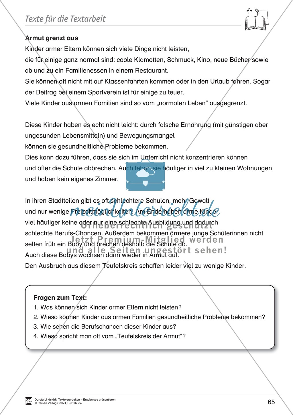 Textbeispiele für die Textarbeit mit Fragen Preview 2