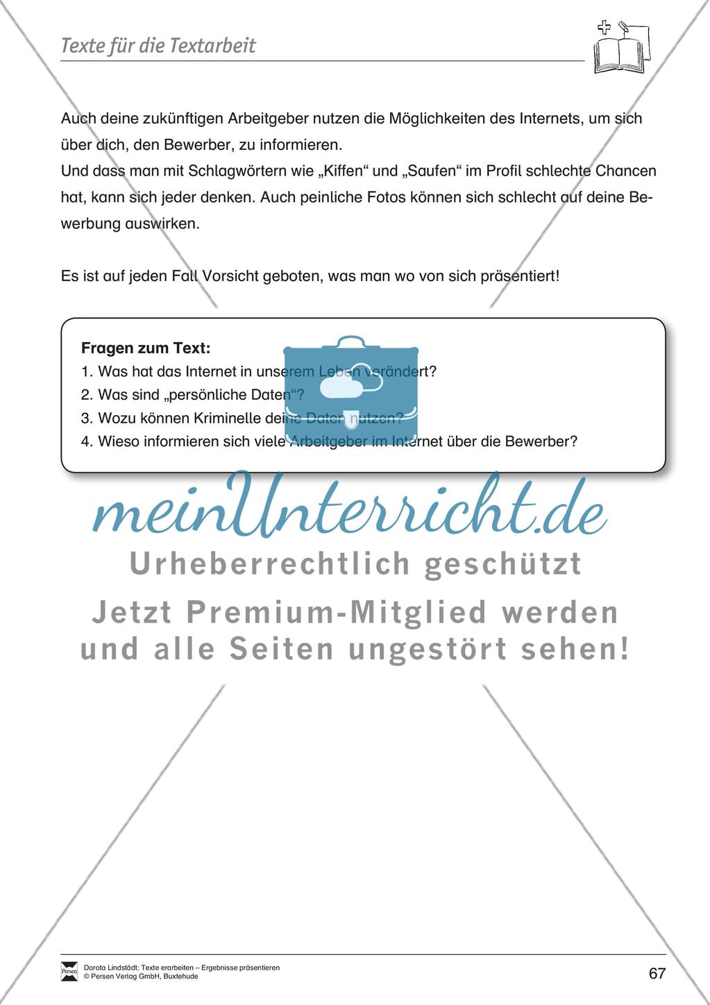 Textbeispiele für die Textarbeit mit Fragen Preview 5