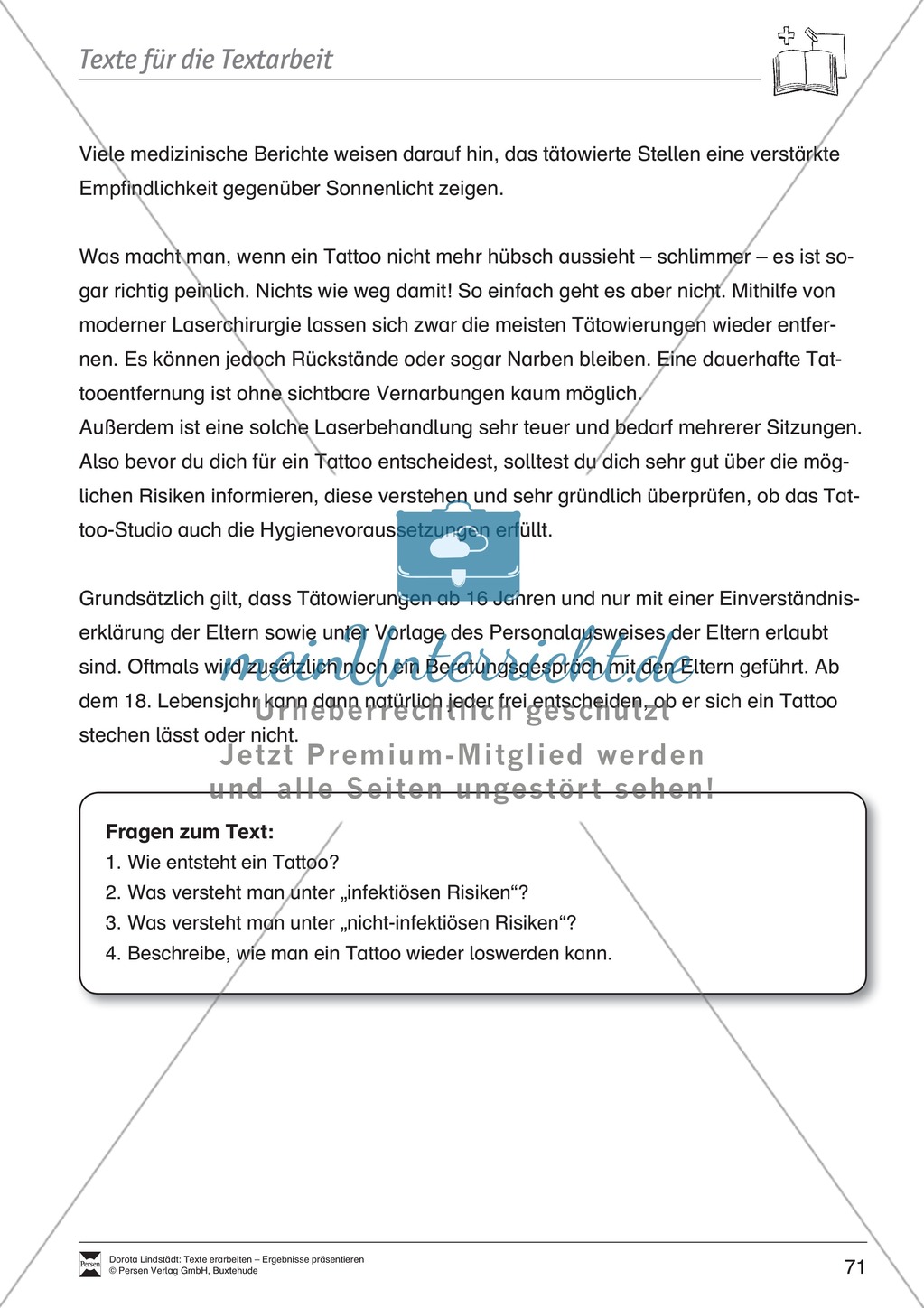 Textbeispiele für die Textarbeit mit Fragen Preview 8