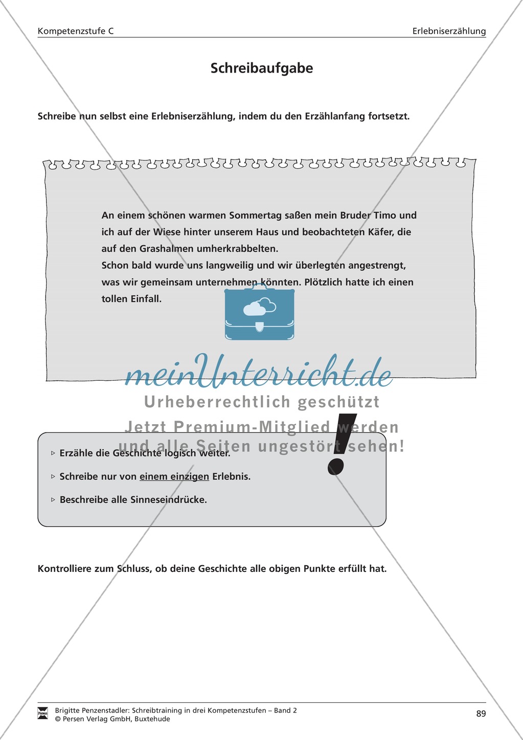 Schreibtraining Erlebniserzählung: Kompetenzstufe C: Arbeitsblätter mit Lösungen Preview 12