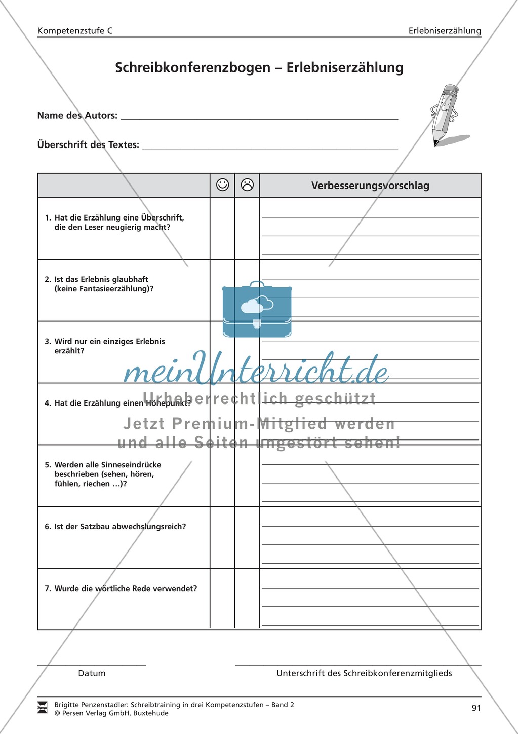 Schreibtraining Erlebniserzählung: Kompetenzstufe C: Arbeitsblätter mit Lösungen Preview 14