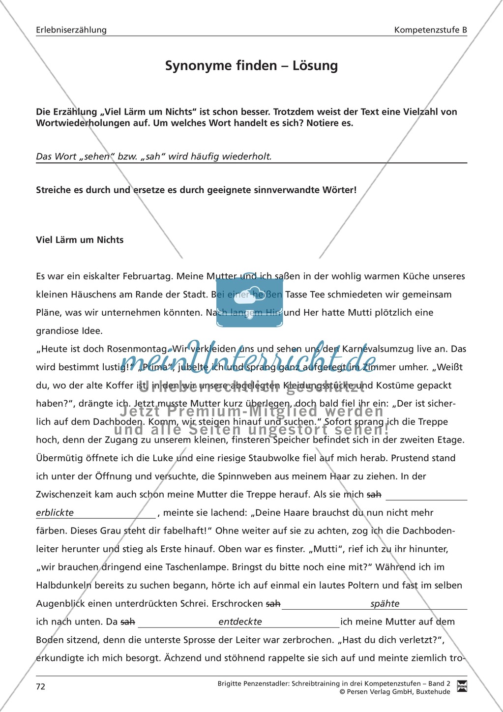 Schreibtraining Erlebniserzählung: Kompetenzstufe B: Arbeitsblätter mit Lösungen Preview 13