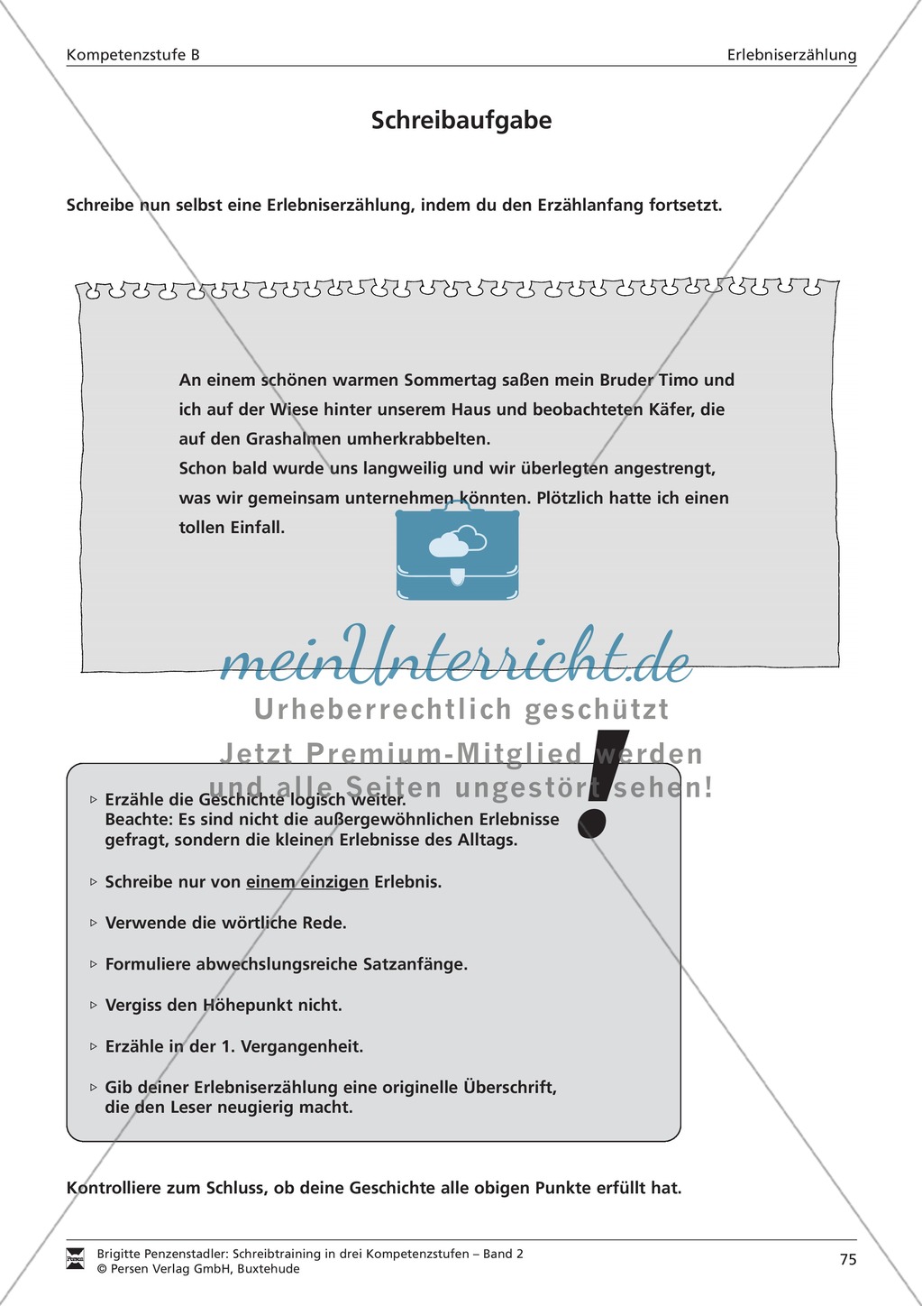 Schreibtraining Erlebniserzählung: Kompetenzstufe B: Arbeitsblätter mit Lösungen Preview 16