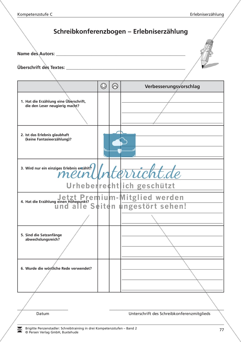 Schreibtraining Erlebniserzählung: Kompetenzstufe B: Arbeitsblätter mit Lösungen Preview 18