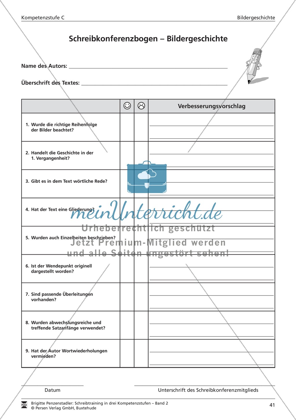 Schreibtraining Bildergeschichte: Kompetenzstufe C: Arbeitsblätter mit Lösungen Preview 11
