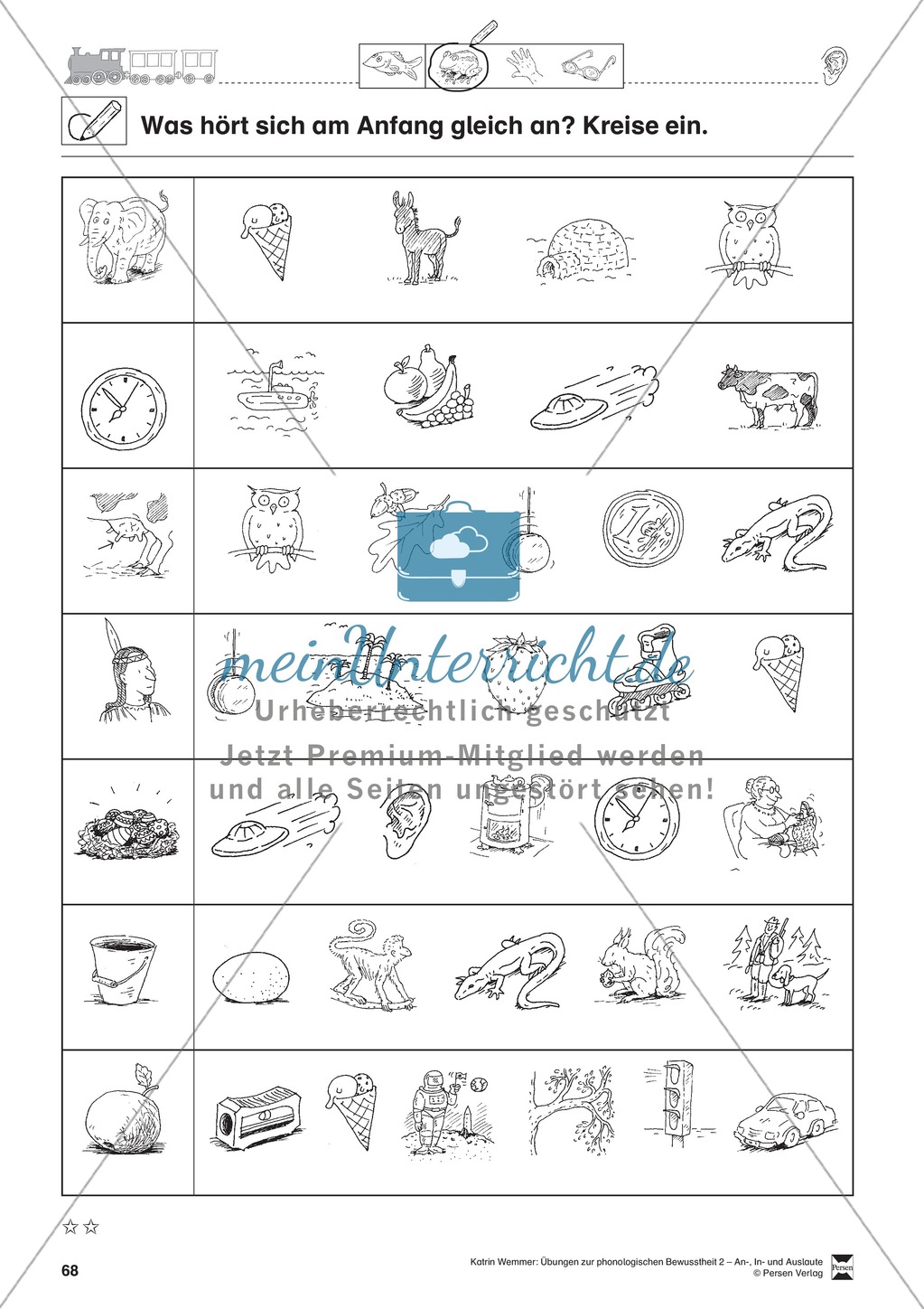 Anlaute Vokale: Einkreisen: Übungsblätter Preview 4