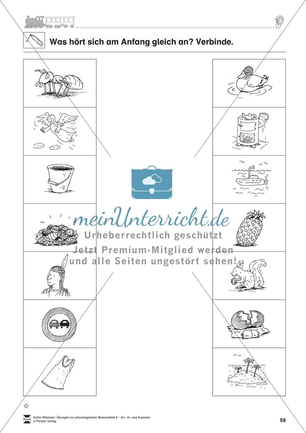 Anlaute Vokale: Verbinden: Übungsblätter Preview 1