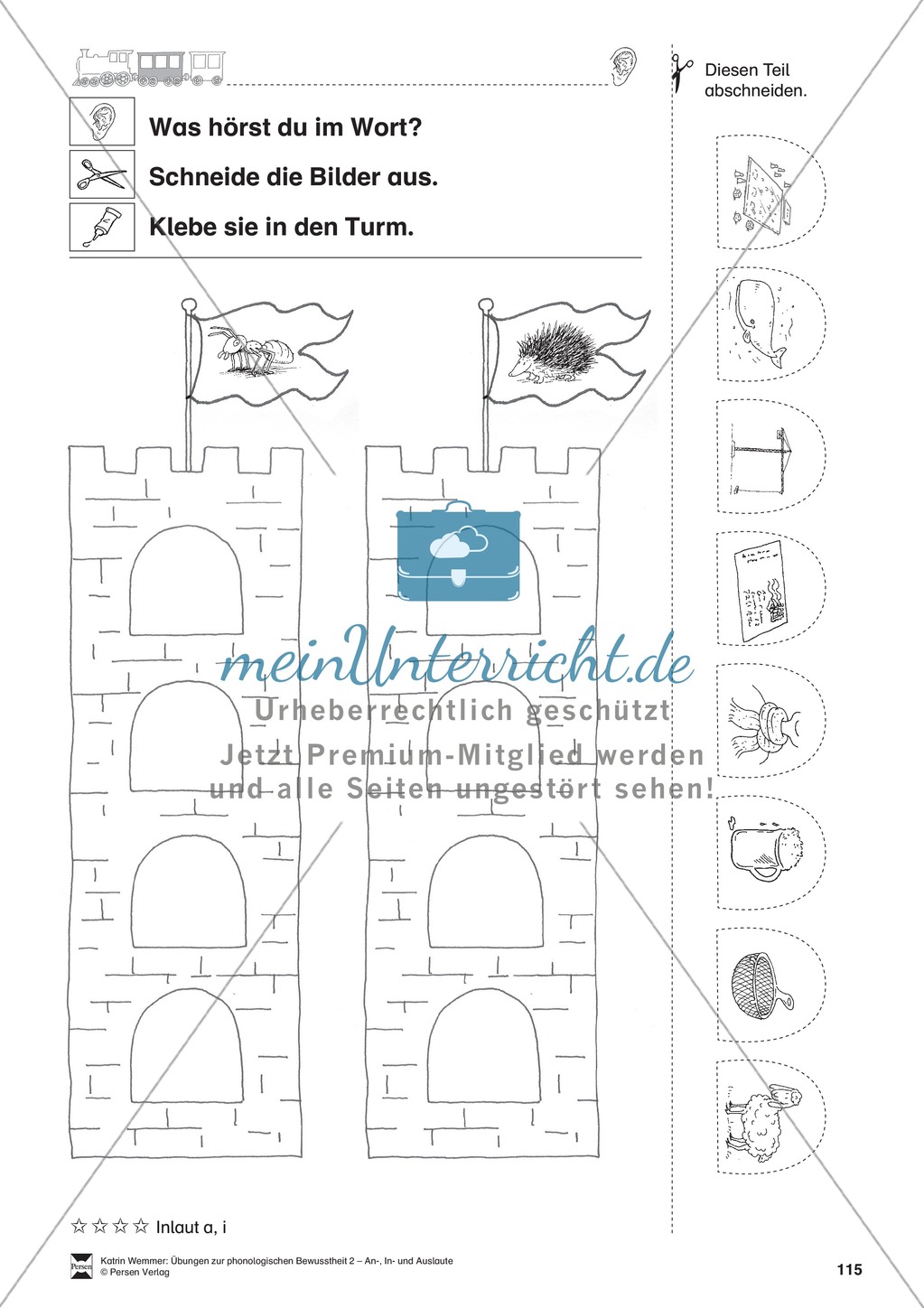 Inlaute Vokale: Schneiden und Kleben: Übungsblätter zwei Vokale Preview 1