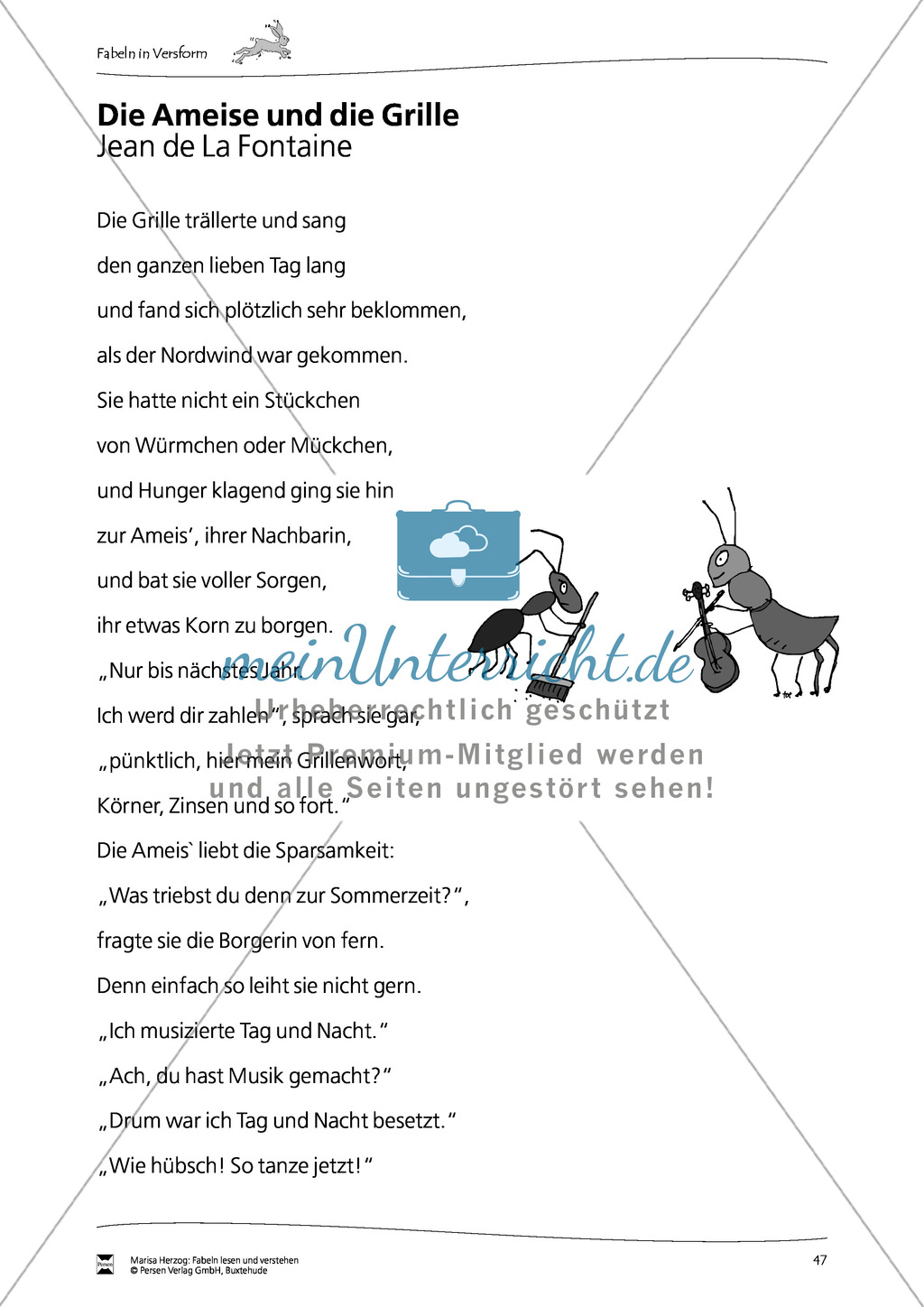 Fabel "Die Ameise und die Grille": Text + Übungen Preview 1
