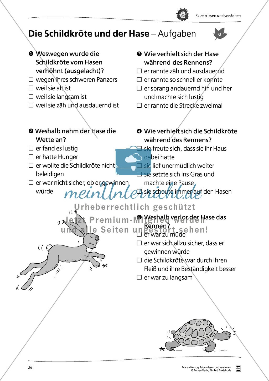 Fabel "Die Schildkröte und der Hase": Text + Übungen Preview 2