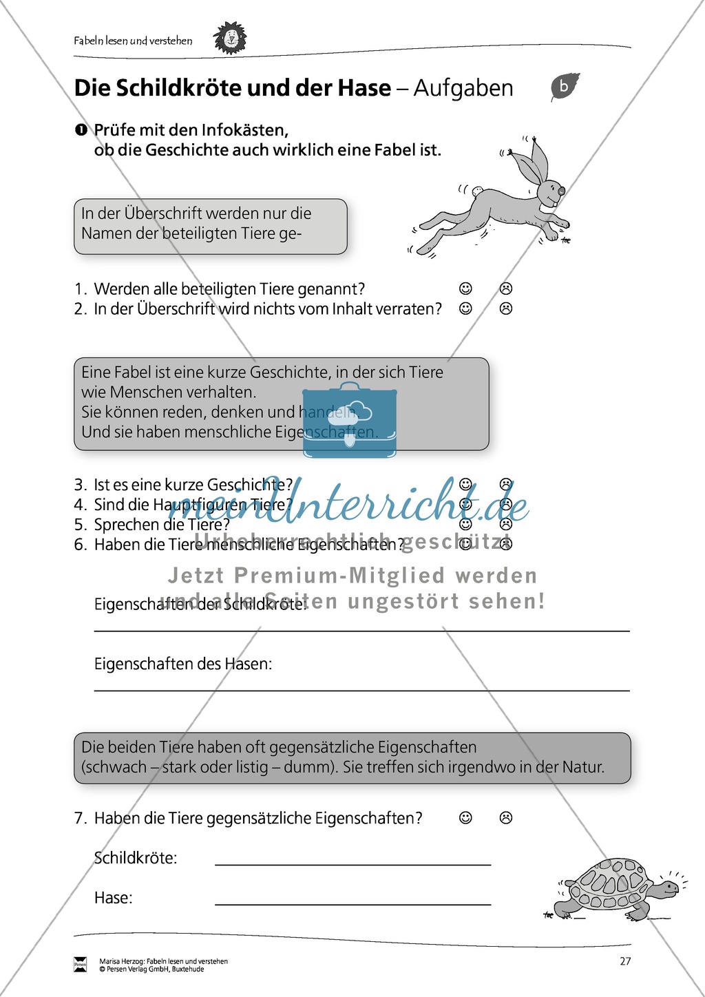 Fabel "Die Schildkröte und der Hase": Text + Übungen Preview 3
