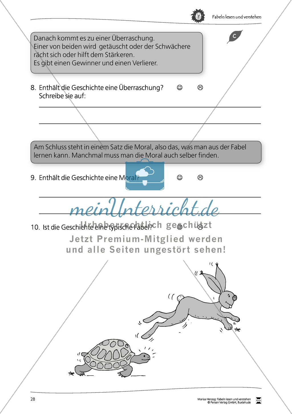 Fabel "Die Schildkröte und der Hase": Text + Übungen Preview 4