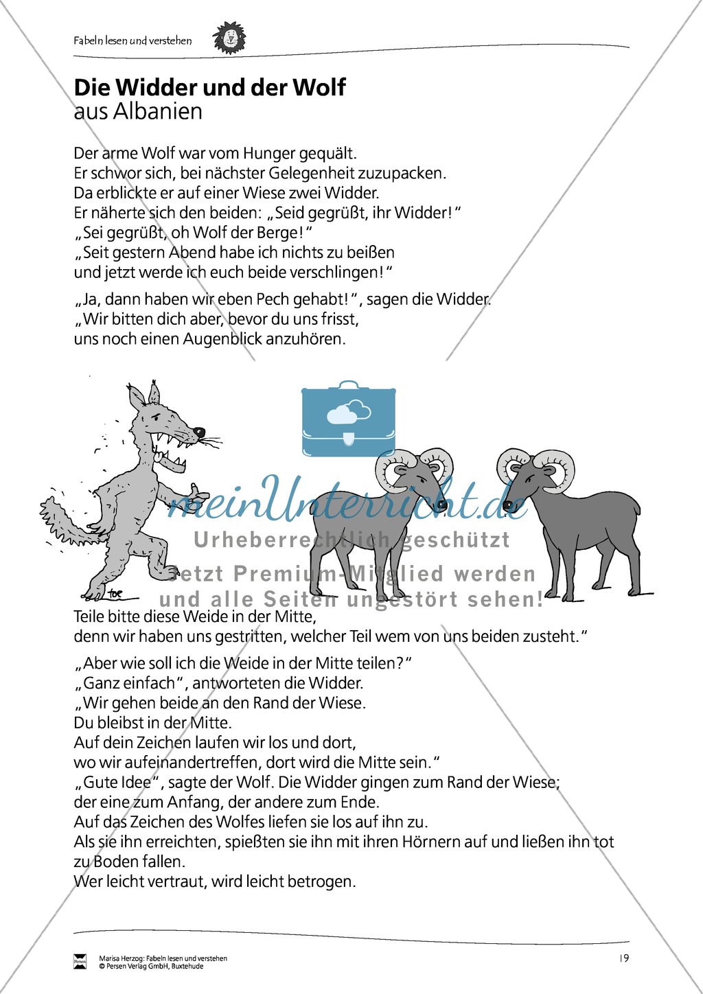 Fabel "Die Widder und der Wolf": Text Preview 1