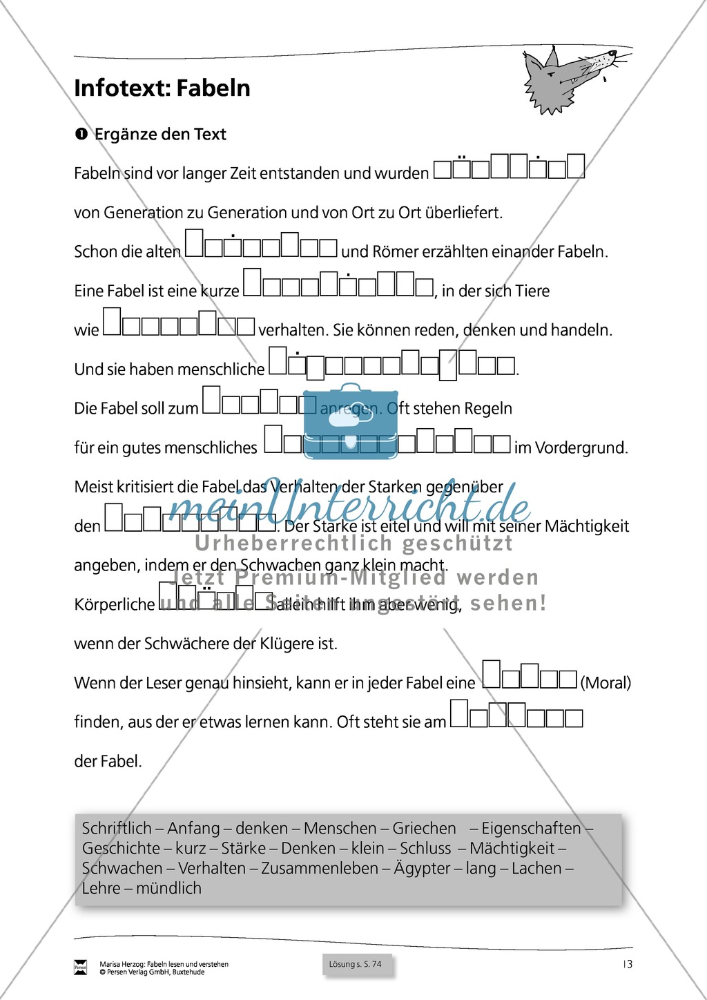 Infotext Fabel: Übung + Lösung Preview 1