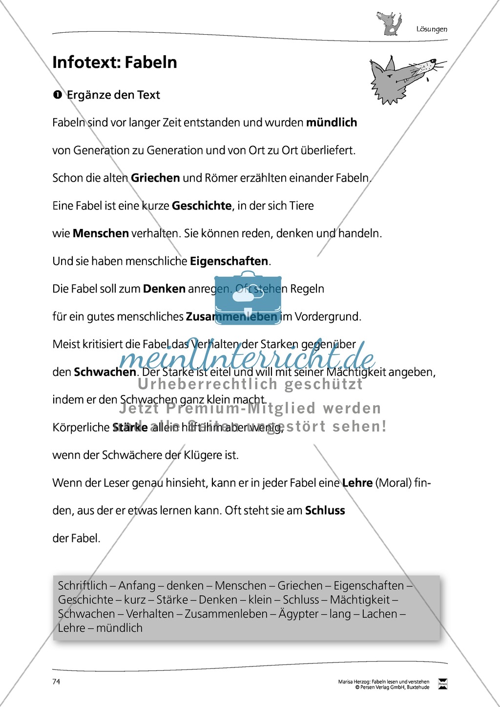 Infotext Fabel: Übung + Lösung Preview 2