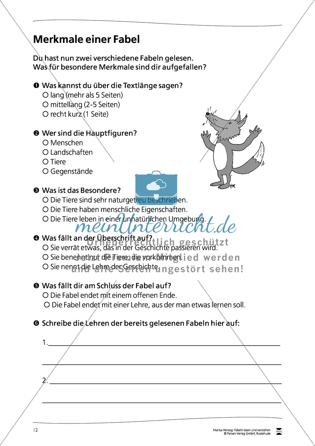 Merkmale einer Fabel: Übungen Preview 1