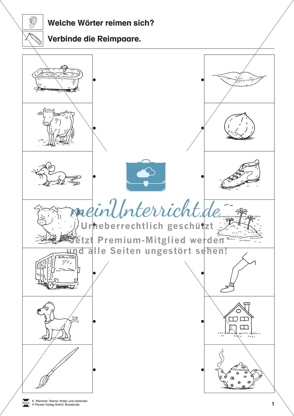 Reimpaare verbinden: Arbeitsblätter Preview 1