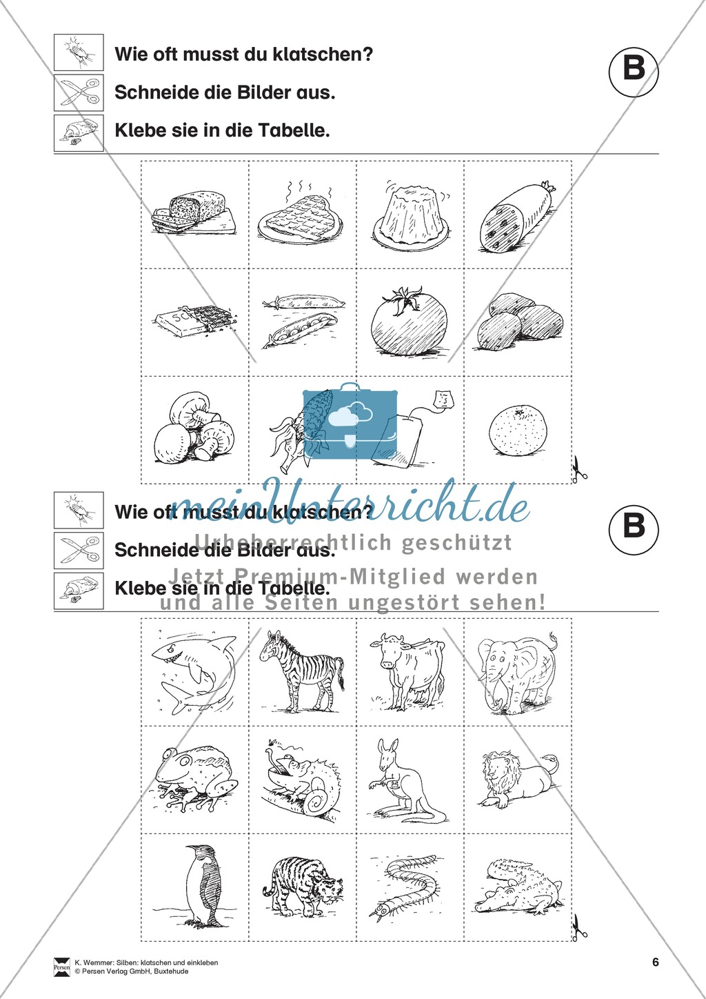 Silben: Klatschtabelle B und Arbeitsblätter Preview 2