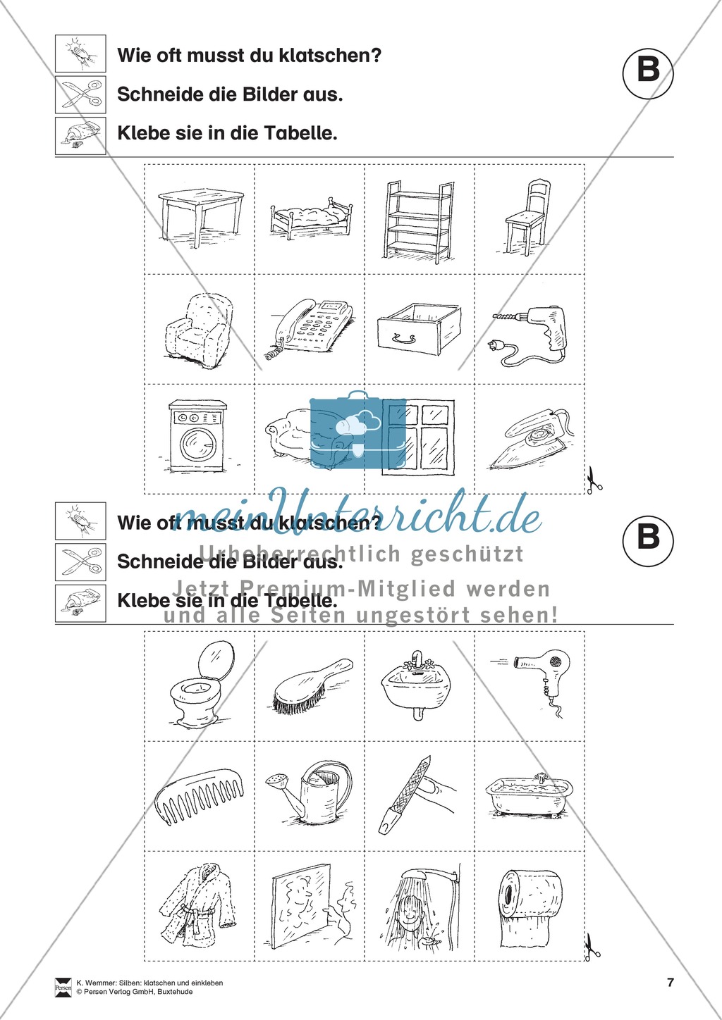 Silben: Klatschtabelle B und Arbeitsblätter Preview 3