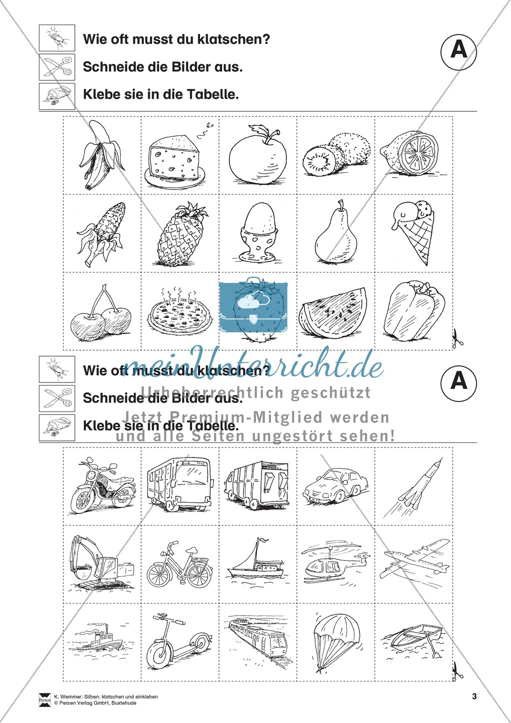 Silben: Klatschtabelle A und Arbeitsblätter Preview 2