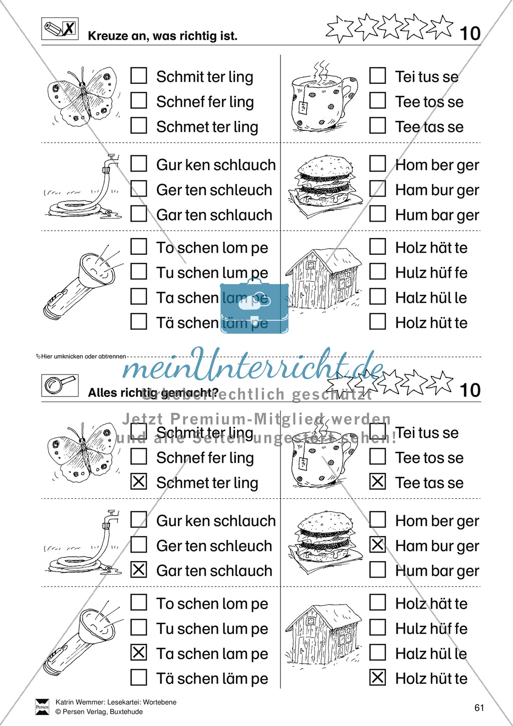 Leseförderung Wortebene: Schwierigkeitsgrad 5: Lesekartei mit Arbeitsblättern und Lösungen Preview 11