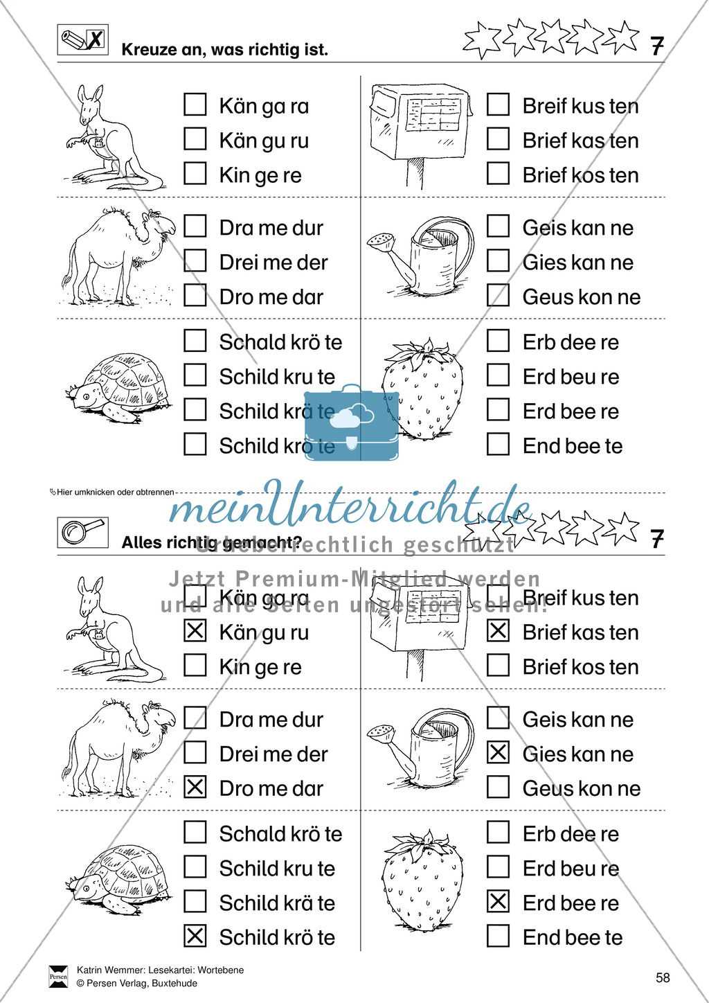 Leseförderung Wortebene: Schwierigkeitsgrad 5: Lesekartei mit Arbeitsblättern und Lösungen Preview 8