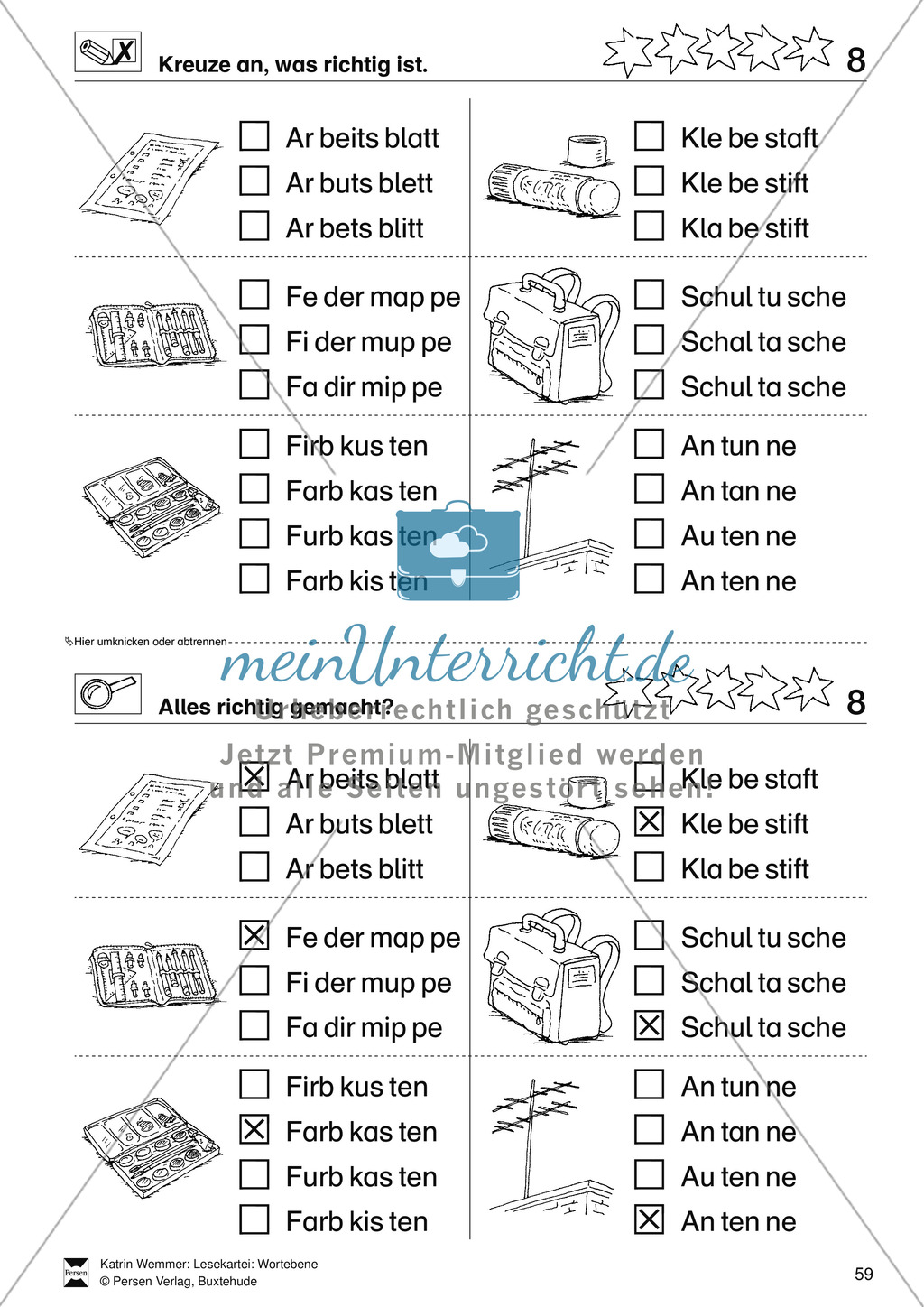 Leseförderung Wortebene: Schwierigkeitsgrad 5: Lesekartei mit Arbeitsblättern und Lösungen Preview 9