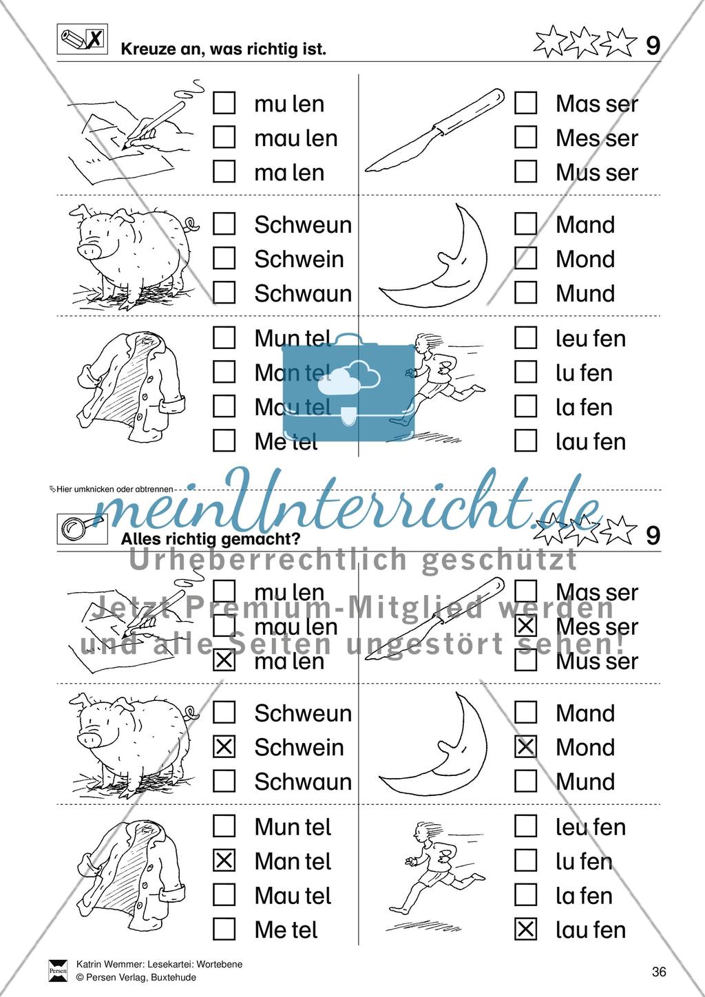 Leseförderung Wortebene: Schwierigkeitsgrad 3/4: Lesekartei mit Arbeisblättern und Lösungen Preview 10