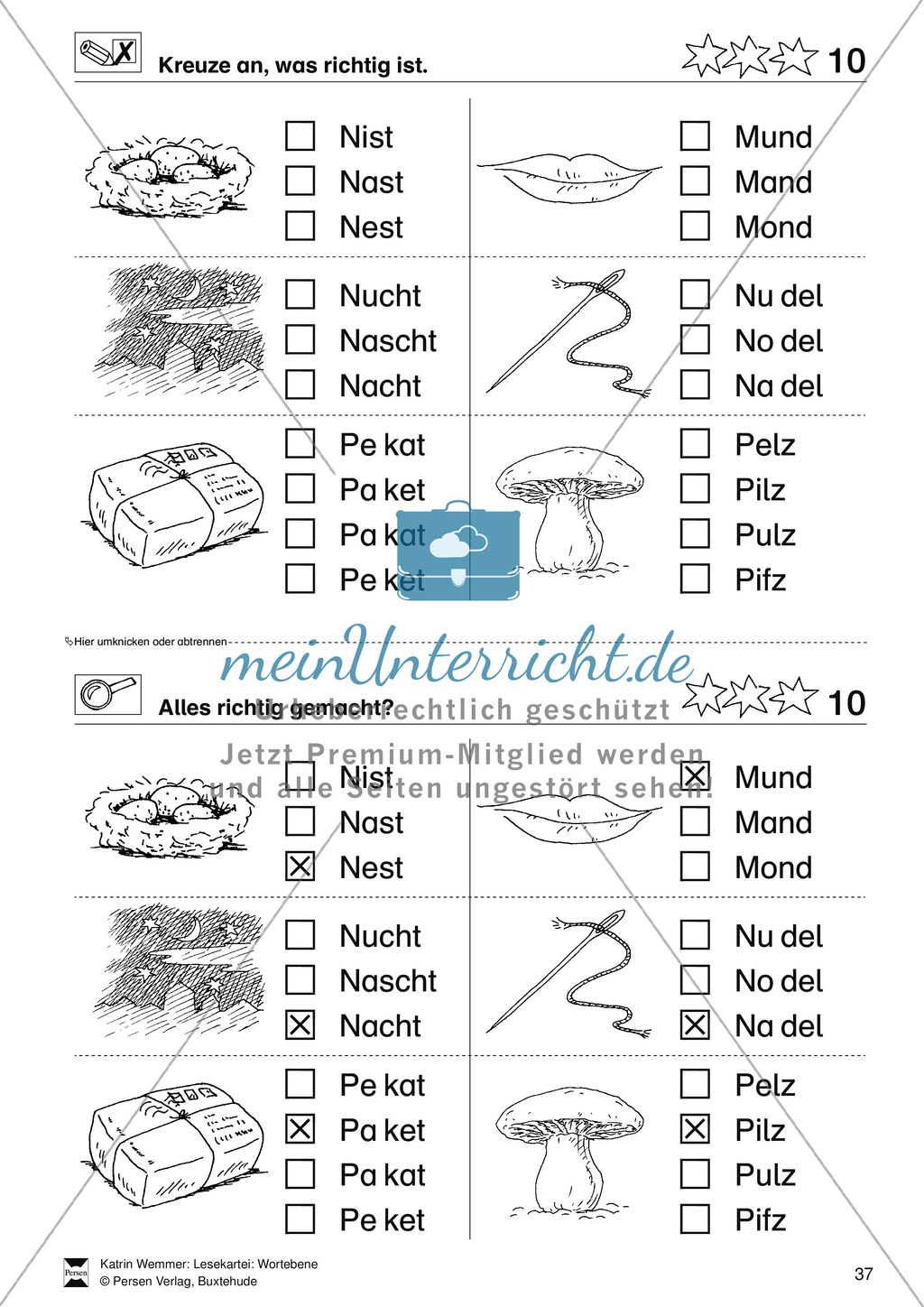 Leseförderung Wortebene: Schwierigkeitsgrad 3/4: Lesekartei mit Arbeisblättern und Lösungen Preview 11