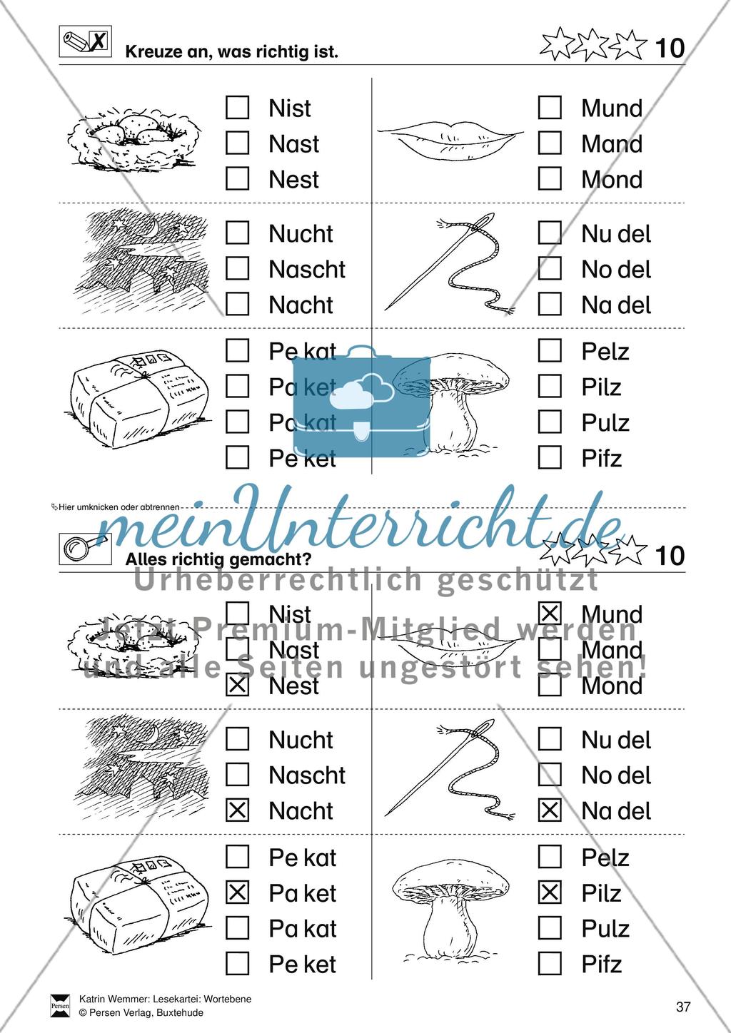 Leseförderung Wortebene: Schwierigkeitsgrad 3/4: Lesekartei mit Arbeisblättern und Lösungen Preview 11