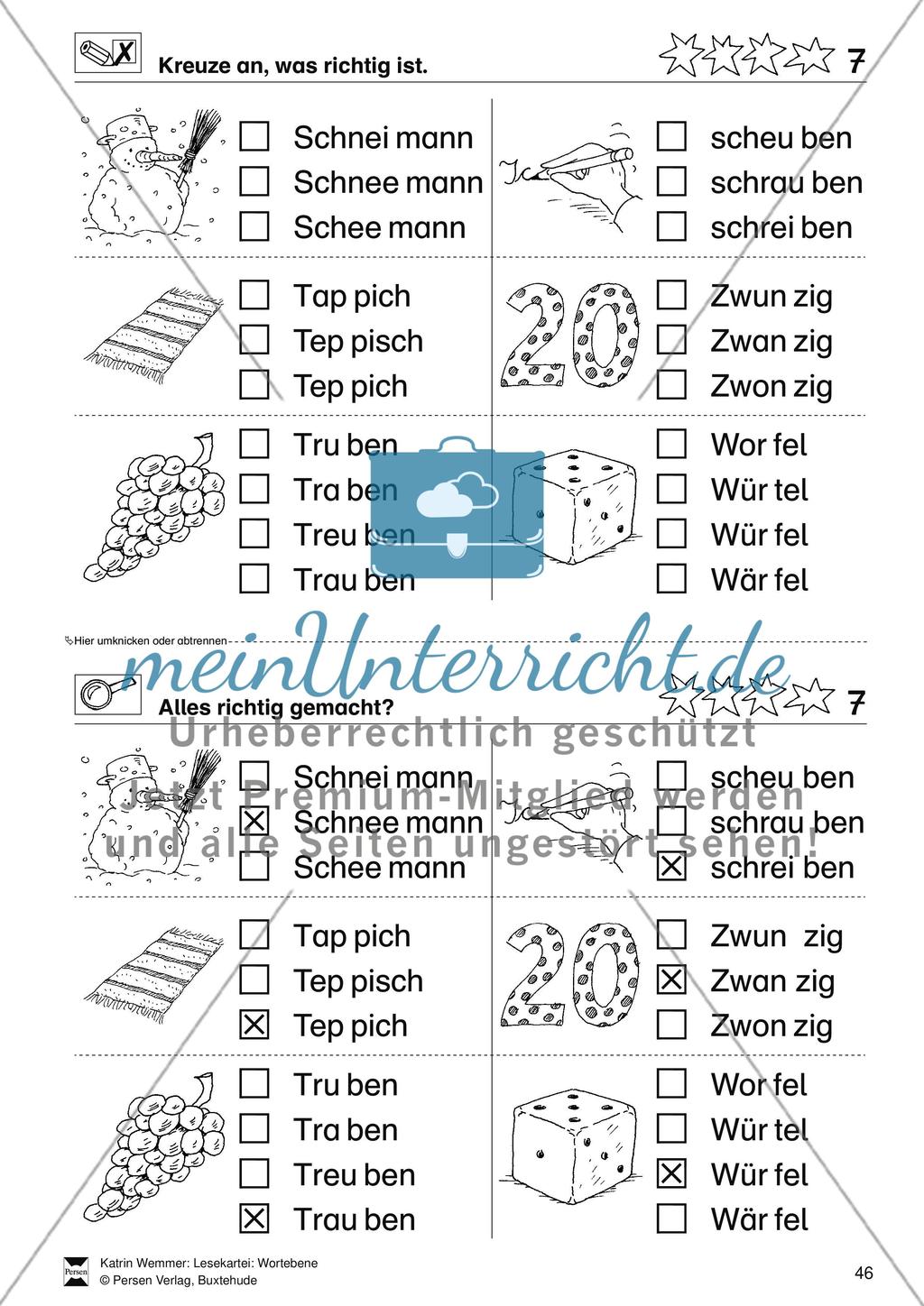 Leseförderung Wortebene: Schwierigkeitsgrad 3/4: Lesekartei mit Arbeisblättern und Lösungen Preview 20