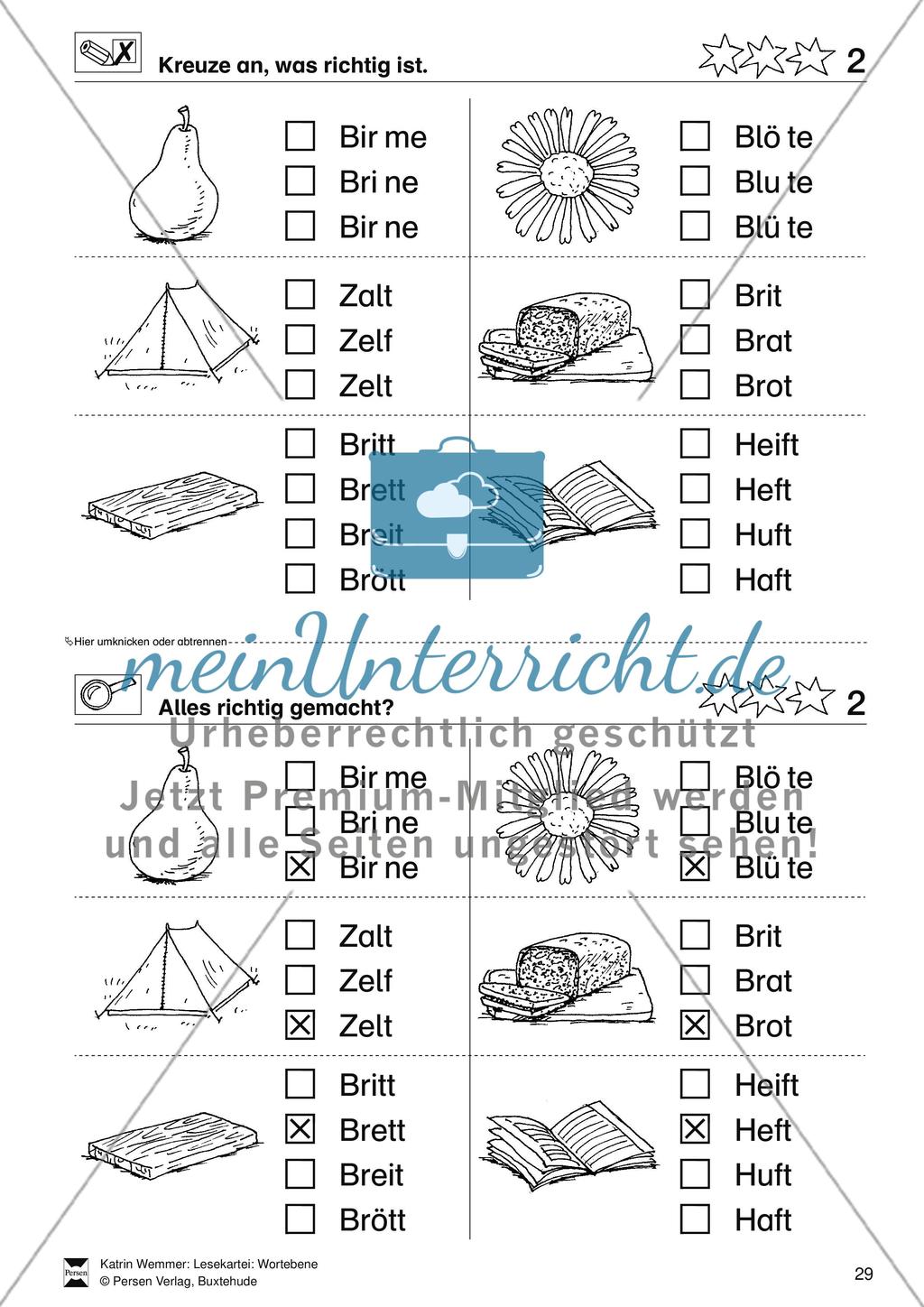 Leseförderung Wortebene: Schwierigkeitsgrad 3/4: Lesekartei mit Arbeisblättern und Lösungen Preview 3