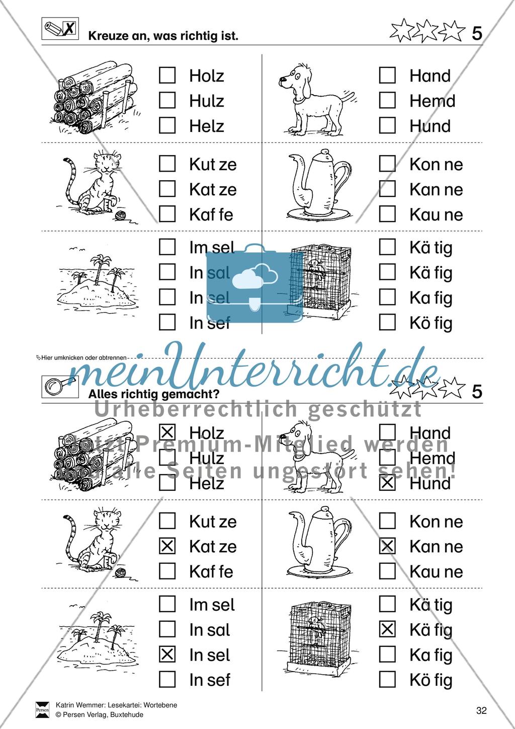Leseförderung Wortebene: Schwierigkeitsgrad 3/4: Lesekartei mit Arbeisblättern und Lösungen Preview 6