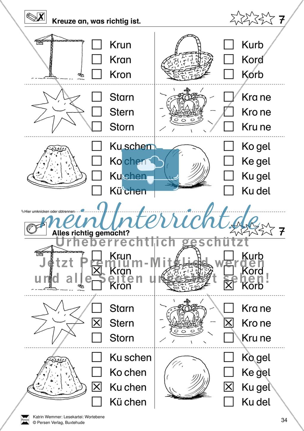 Leseförderung Wortebene: Schwierigkeitsgrad 3/4: Lesekartei mit Arbeisblättern und Lösungen Preview 8