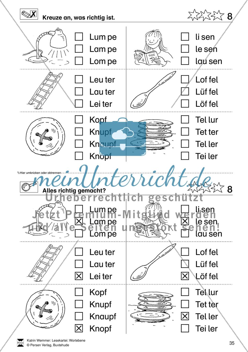 Leseförderung Wortebene: Schwierigkeitsgrad 3/4: Lesekartei mit Arbeisblättern und Lösungen Preview 9