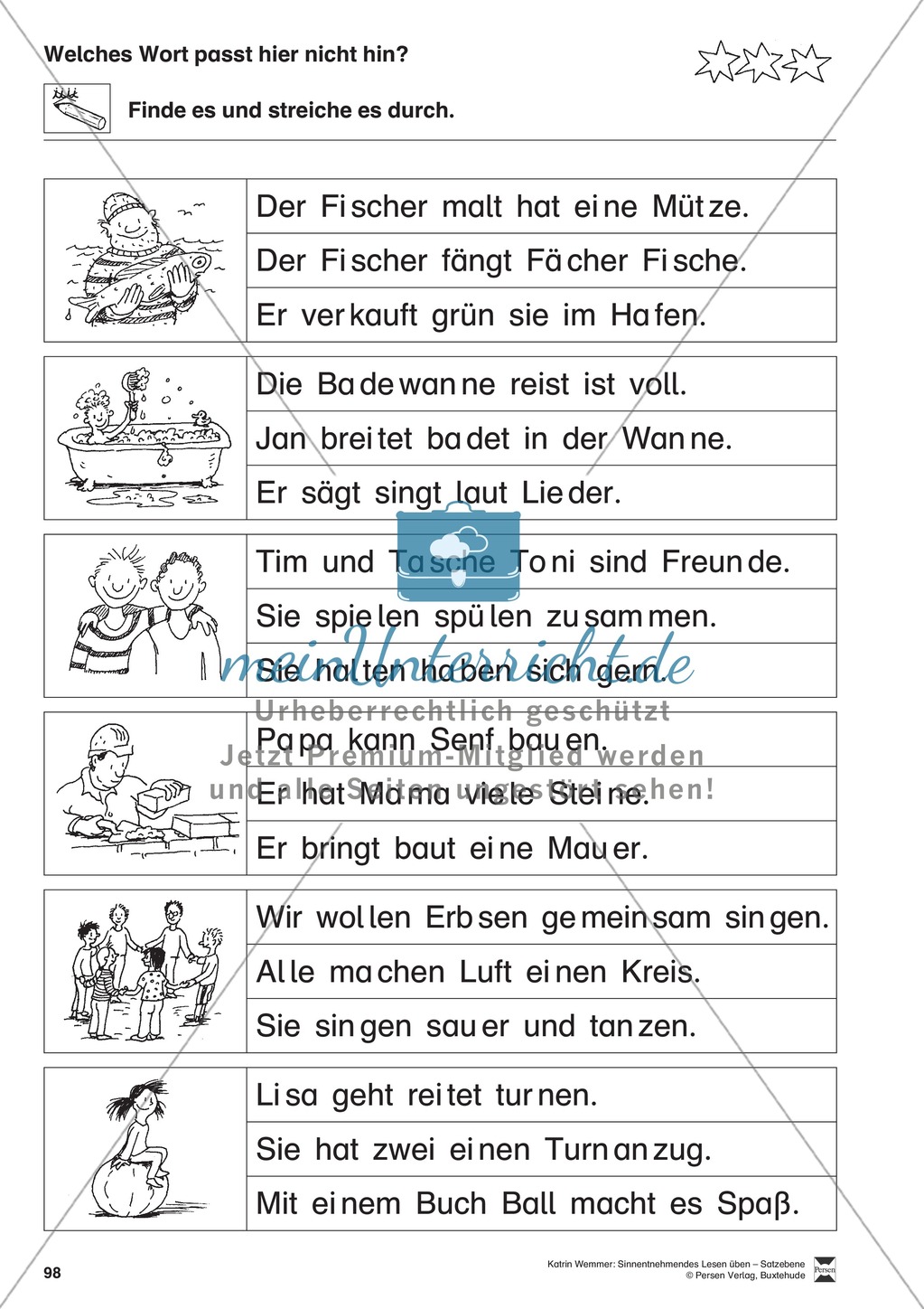 Sinnentnehmendes Lesen üben - Satzebene: