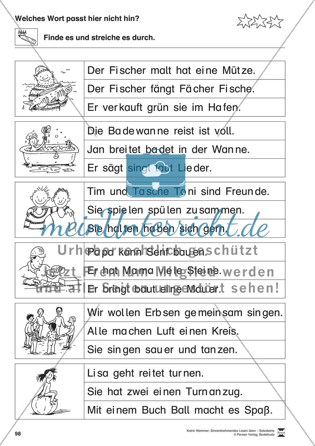 Sinnentnehmendes Lesen üben - Satzebene: