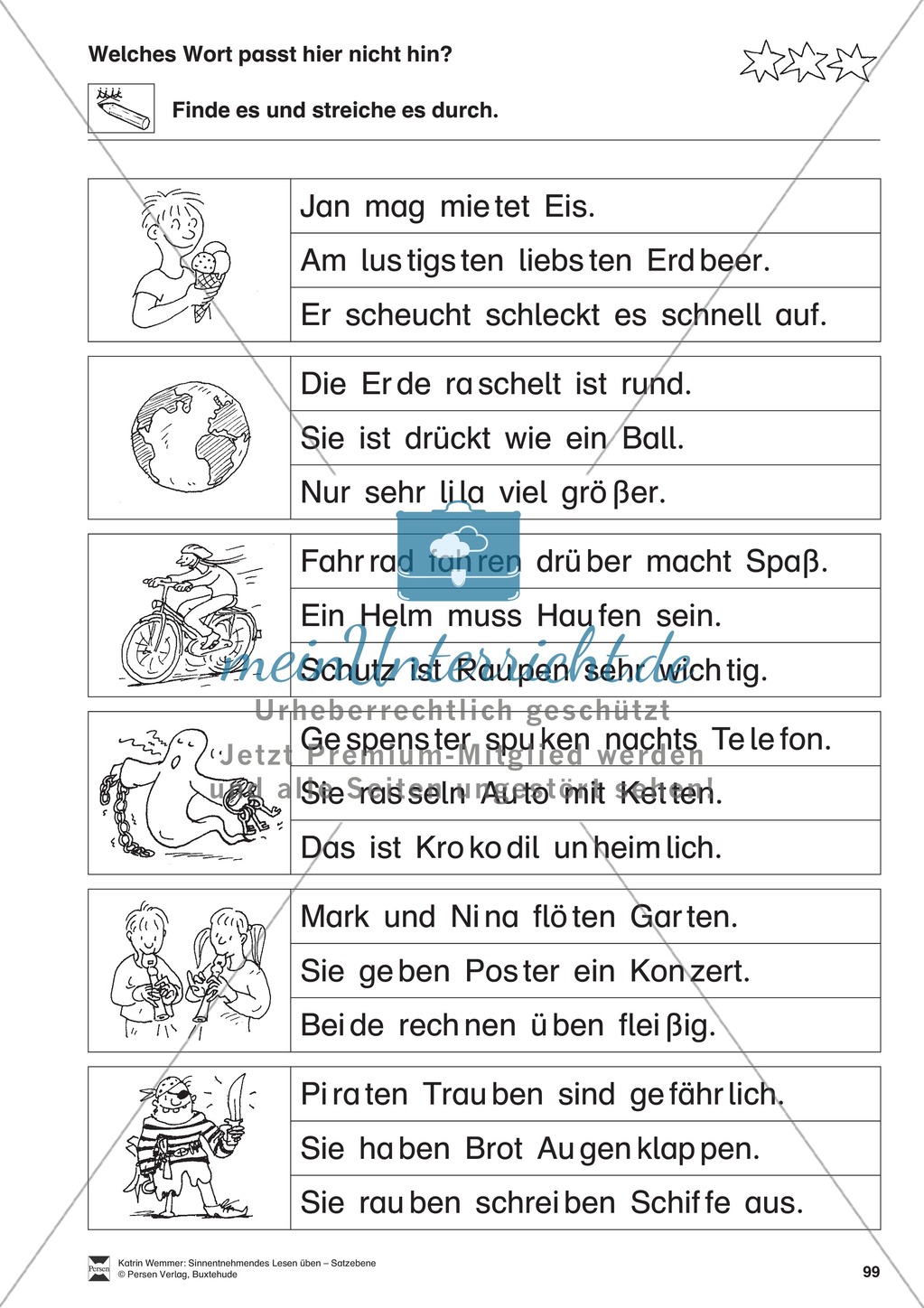 Sinnentnehmendes Lesen üben - Satzebene: