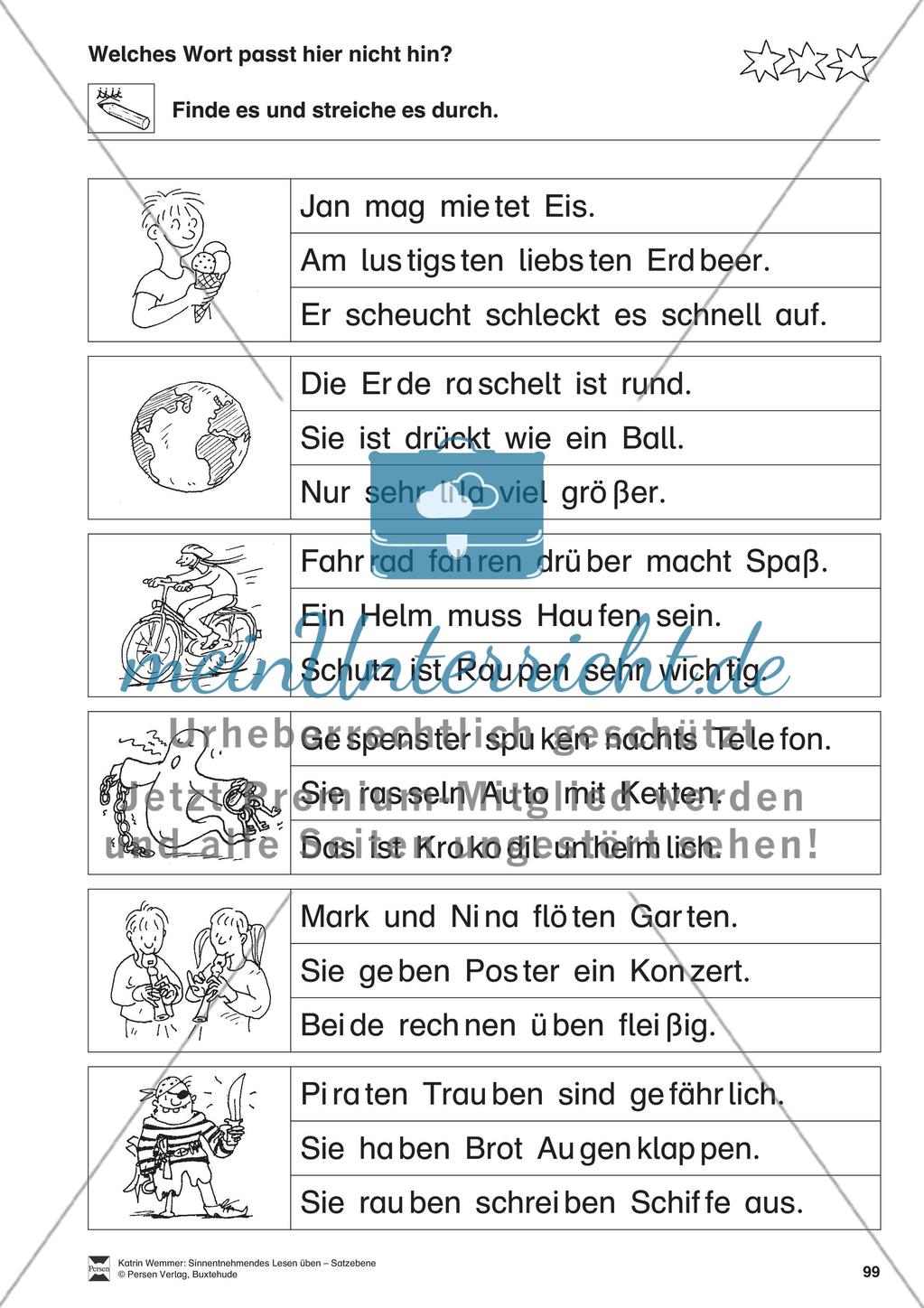 Sinnentnehmendes Lesen üben - Satzebene: