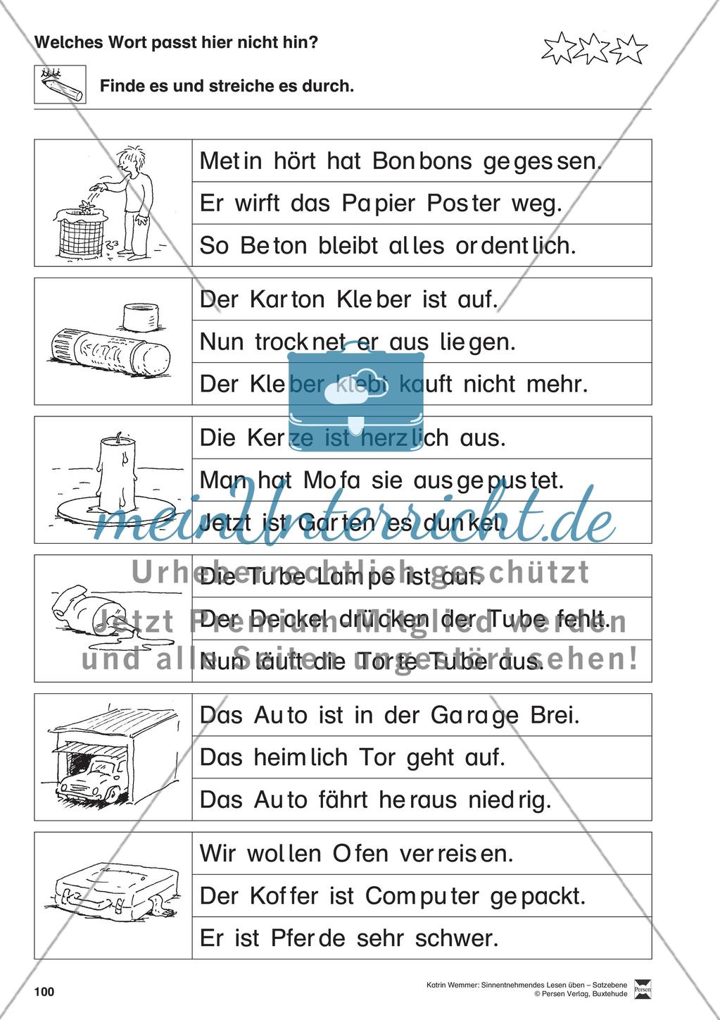 Sinnentnehmendes Lesen üben - Satzebene: