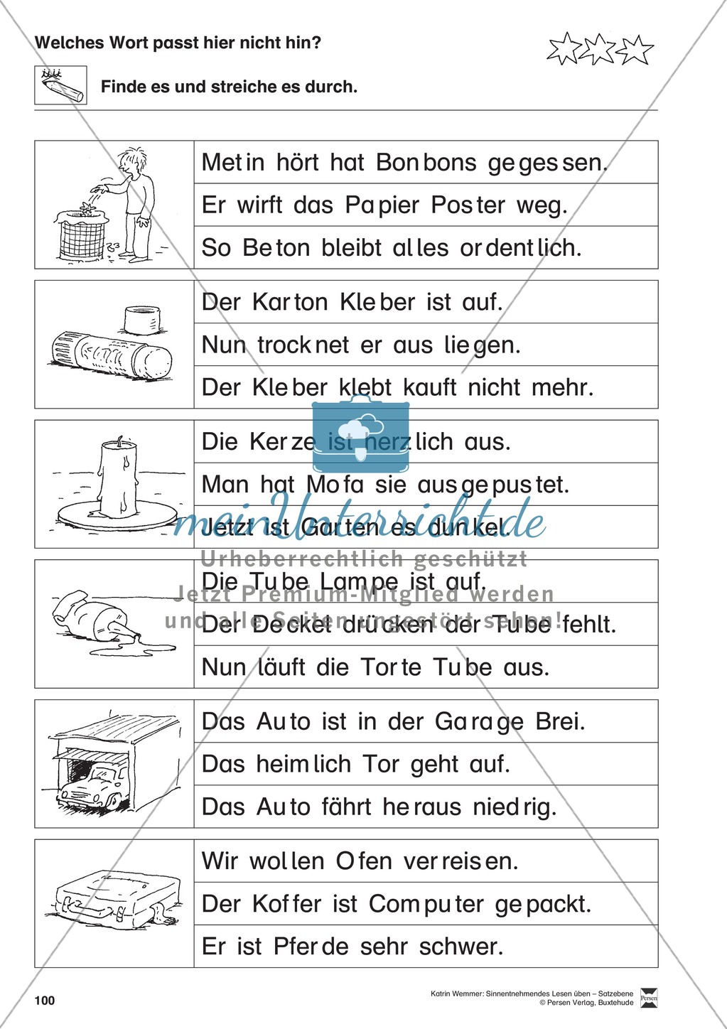 Sinnentnehmendes Lesen üben - Satzebene: