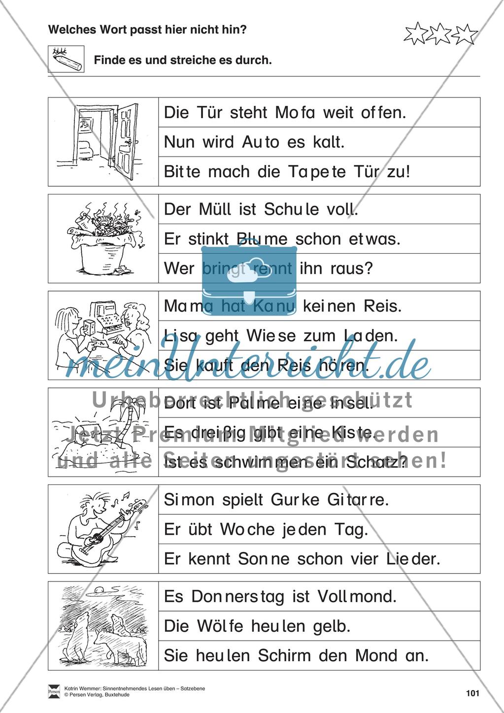 Sinnentnehmendes Lesen üben - Satzebene: