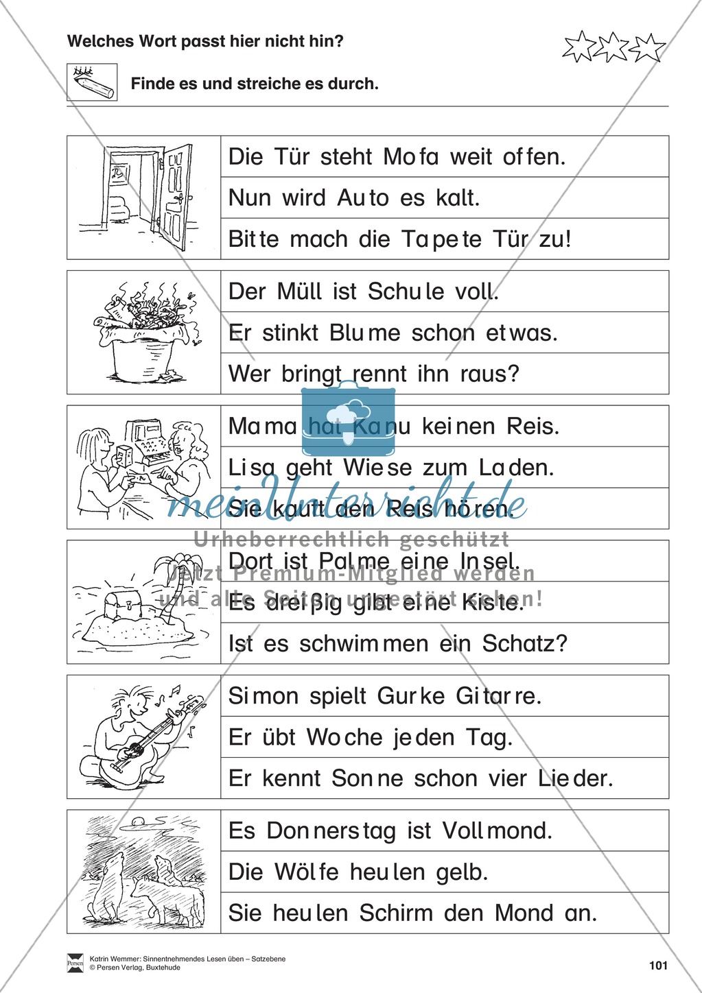Sinnentnehmendes Lesen üben - Satzebene: